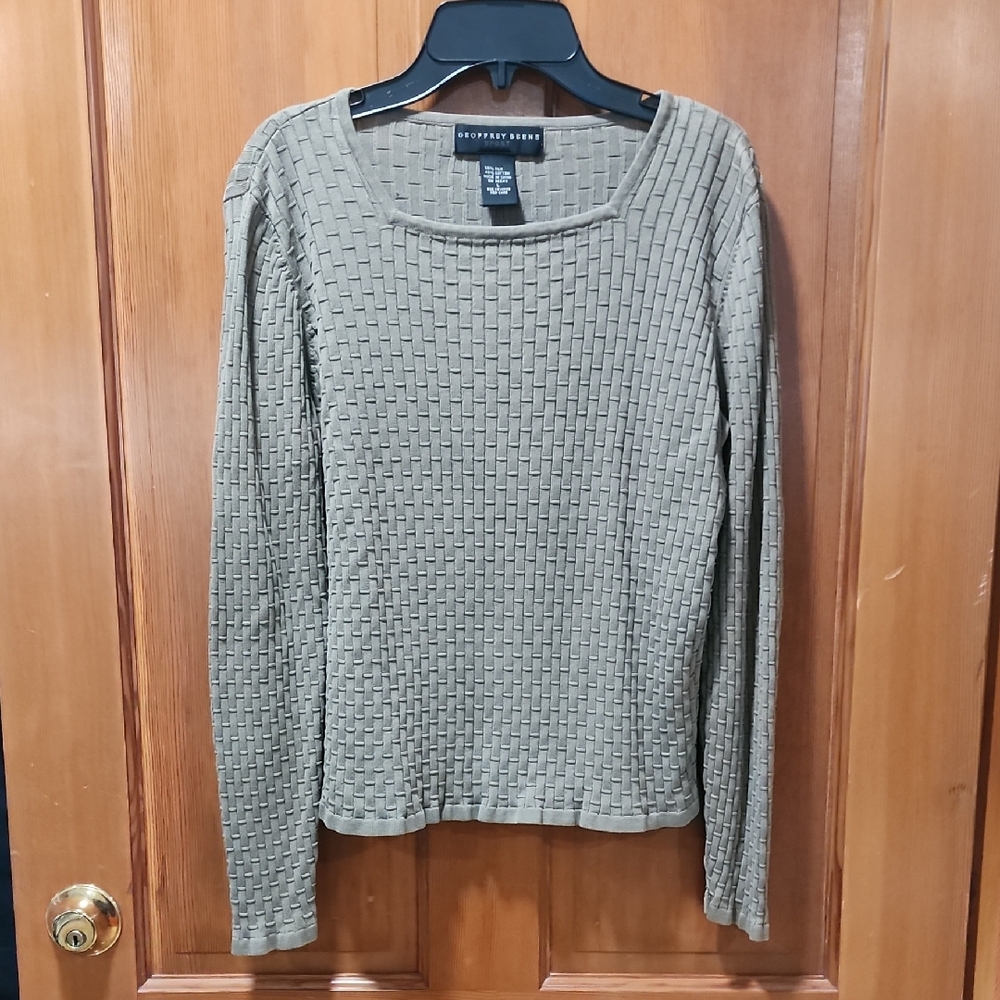 Geoffrey Beene Textured Taupe Knit Top Silk/Cotton Sz L